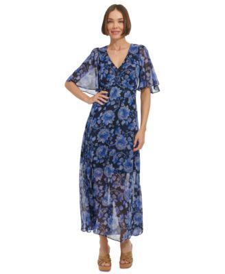 Women's Floral Flutter-Sleeve Maxi Dress Product Image