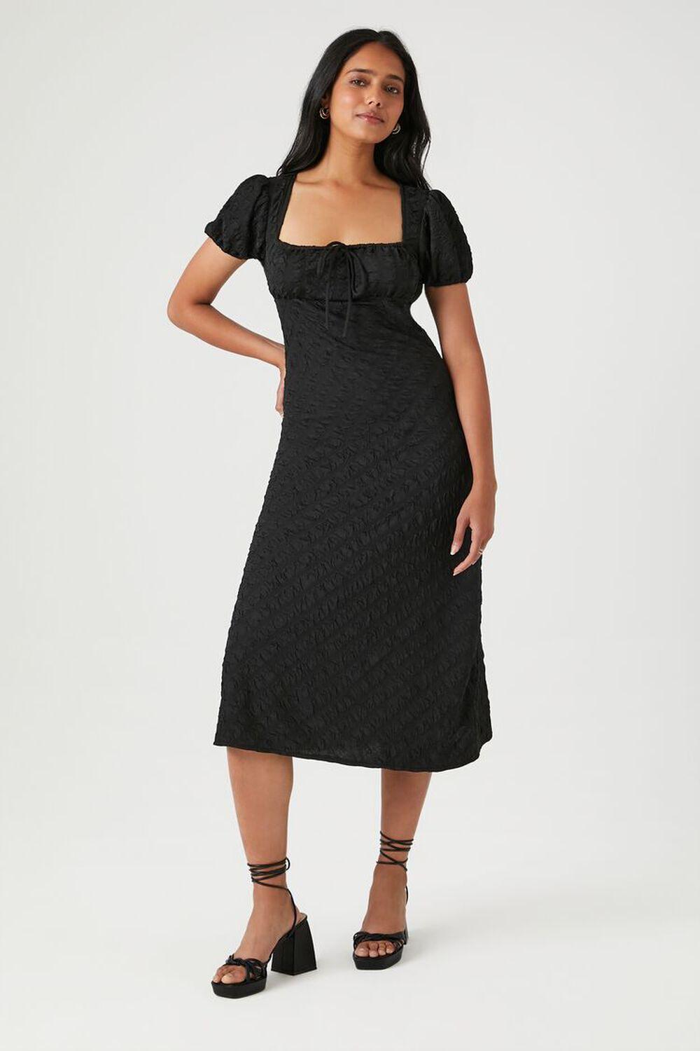 Textured Puff-Sleeve Midi Dress | Forever 21 Product Image