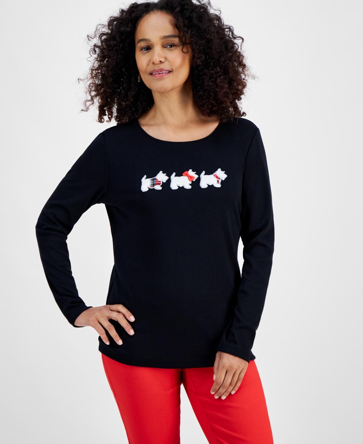 Holiday Lane Womens Holiday Lane Scottie Walk Long-Sleeve Top, Created for Macys product image