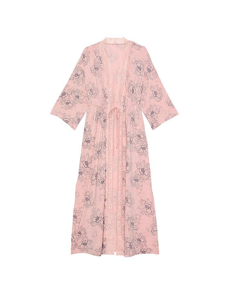 Modal & Lace Trim High-Slit Maxi Robe Product Image