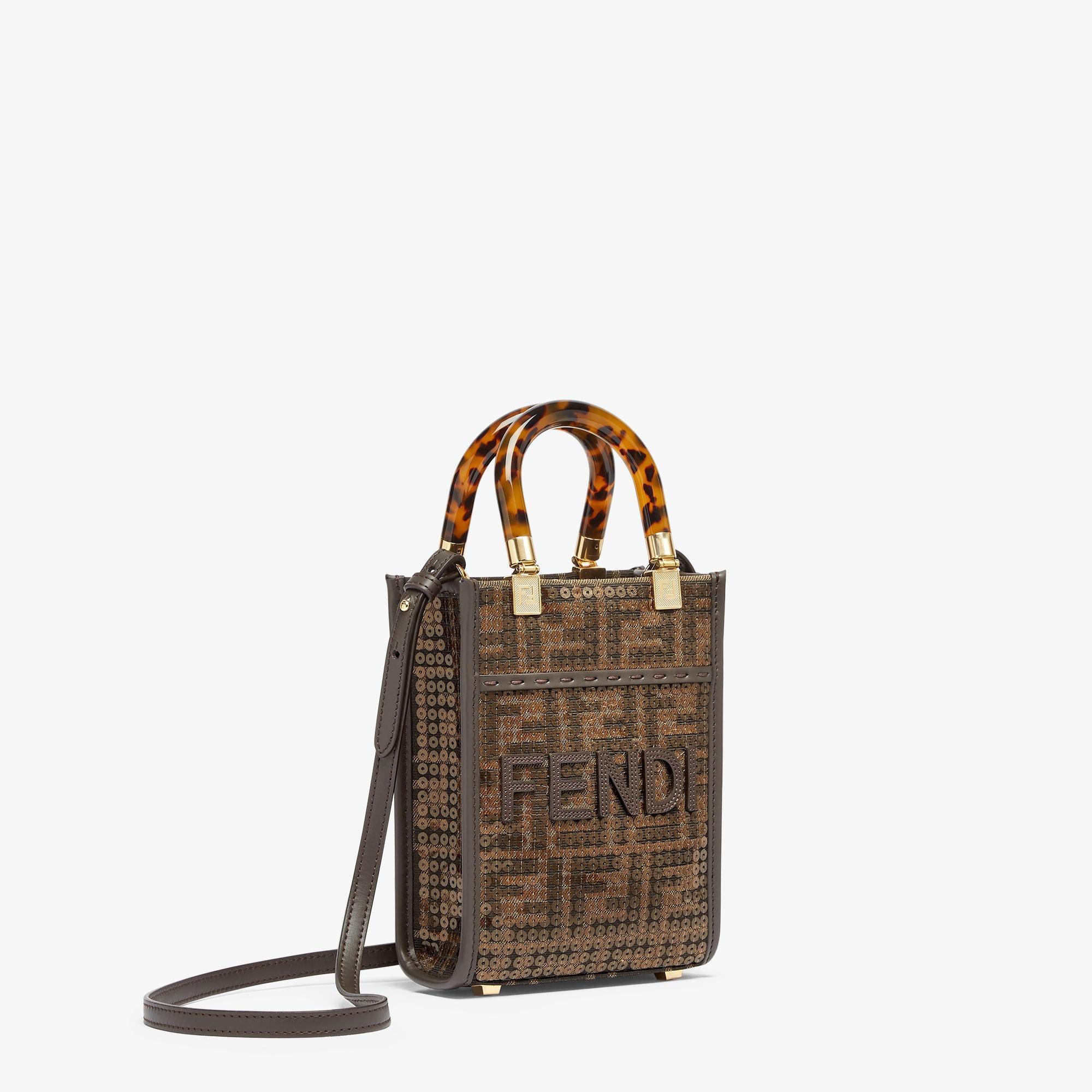 Mini Sunshine ShopperBrown FF jacquard fabric mini bag with sequins Product Image