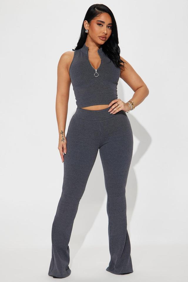 Hard To Reach Ribbed Pant Set - Charcoal Product Image