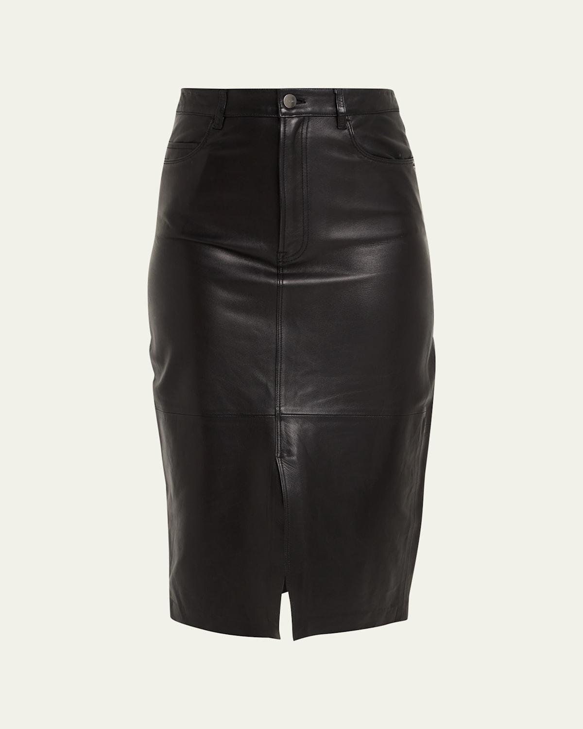 FRAME Leather Midi Skirt Product Image