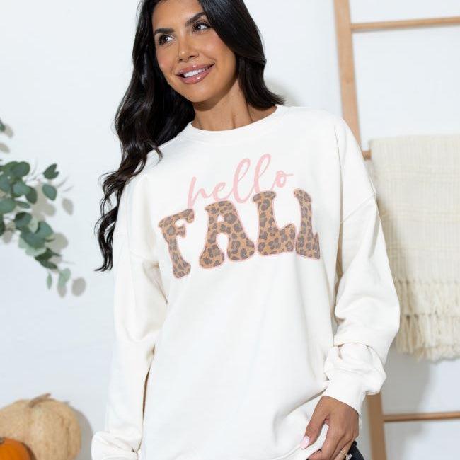 Hello Fall Cream Oversized Graphic Sweatshirt Product Image