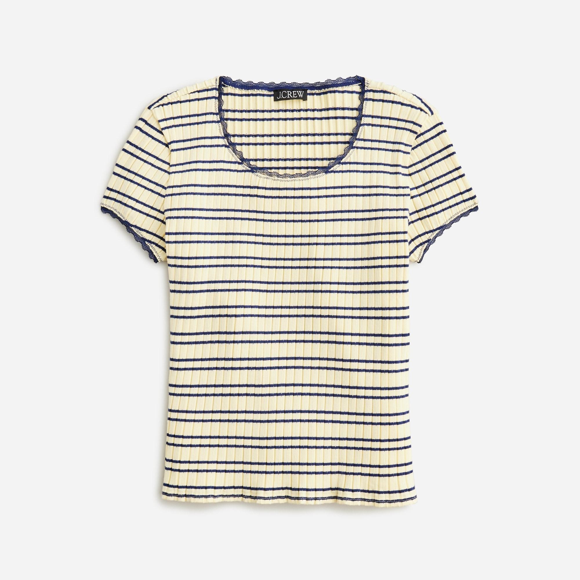 Pointelle short-sleeve T-shirt in stripe Product Image