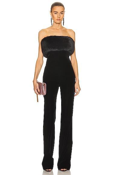 Saint Laurent Strapless Velour Jumpsuit Black. (also in ). Product Image