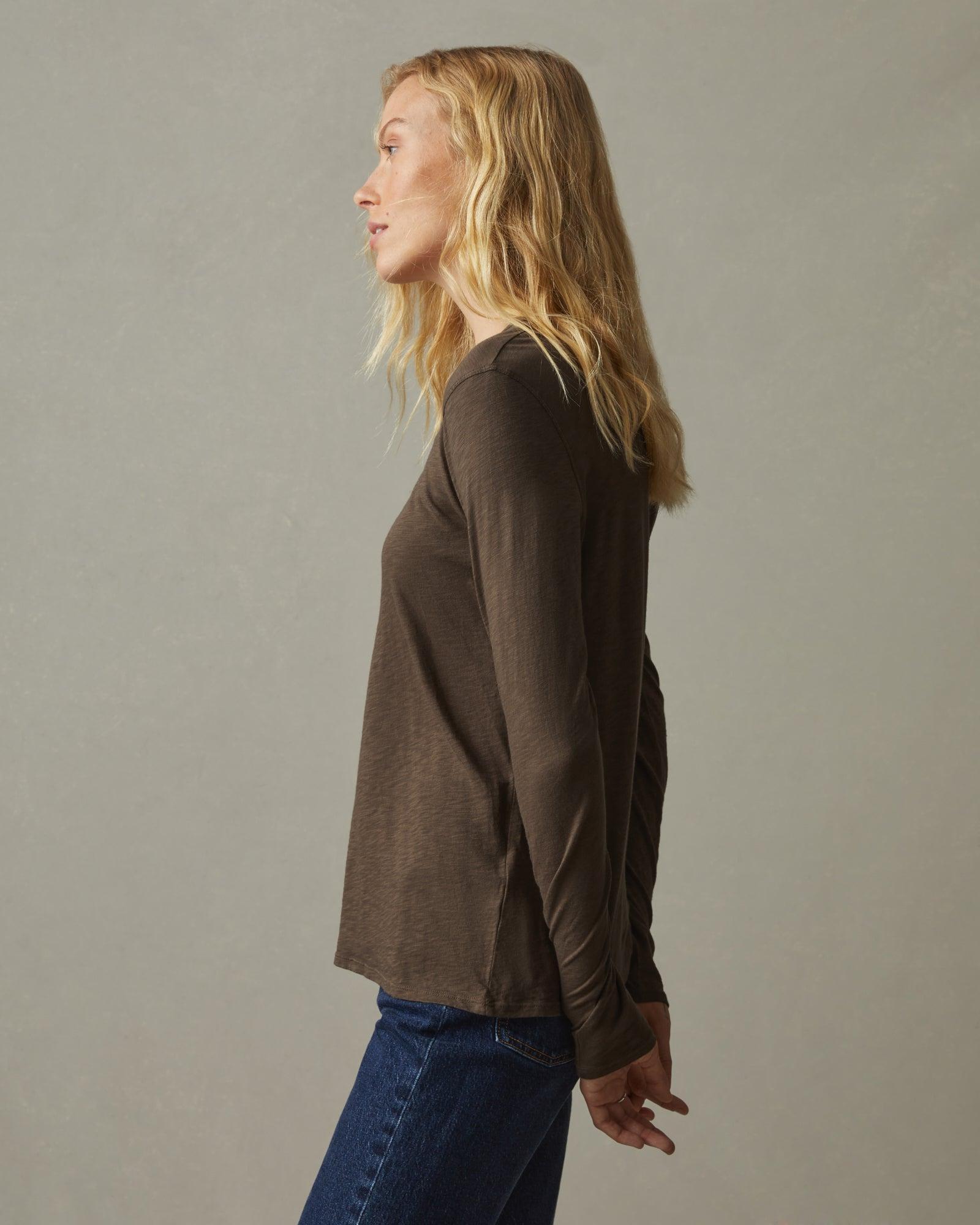 Airy Supima Boxy Long Sleeve Crew - Oak Female Product Image