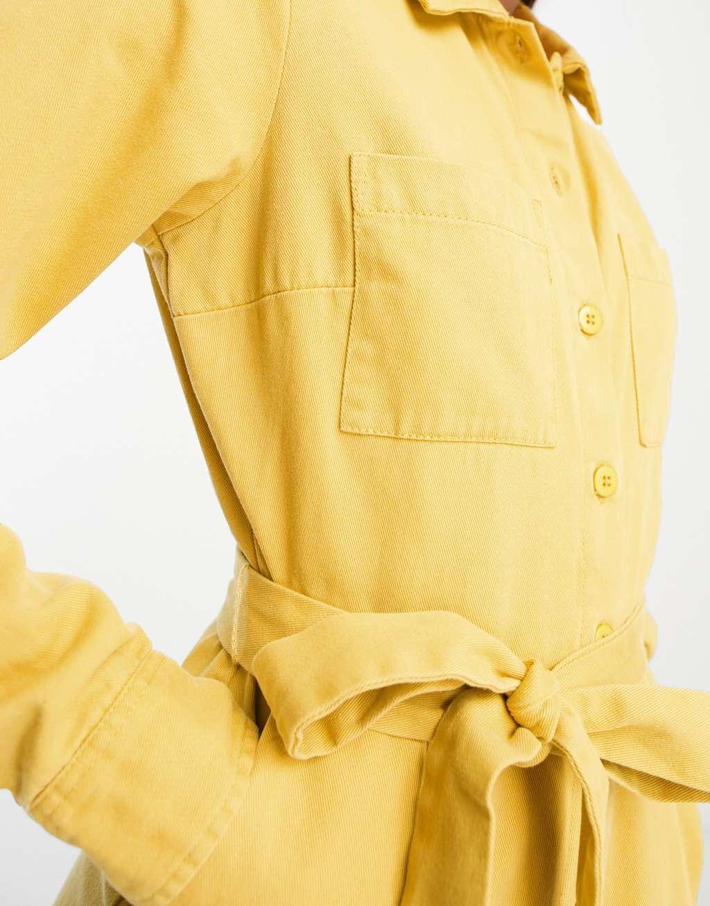 ASOS DESIGN long sleeve twill boilersuit with collar in chartreuse Product Image