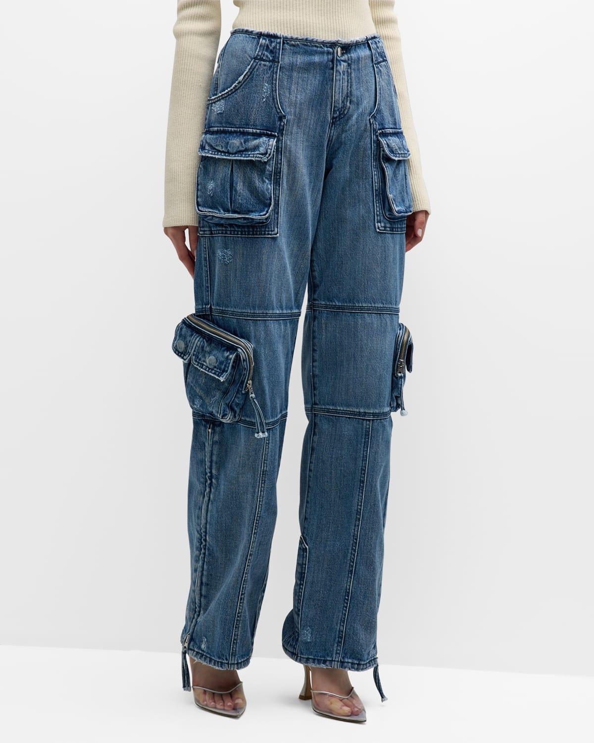 Tammy Low-Rise Zip-Cuff Cargo Denim Jeans Product Image