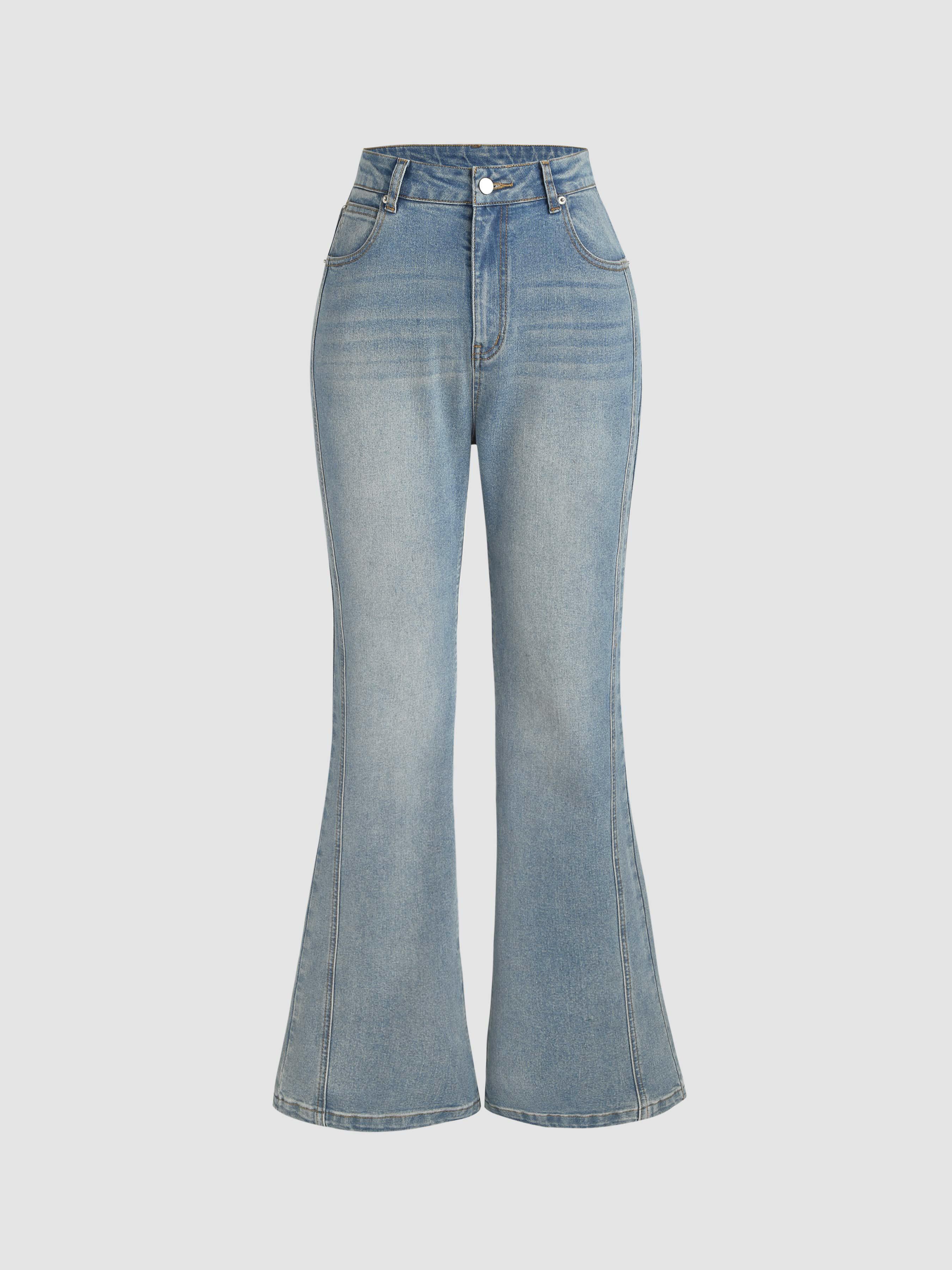 Denim High Waist Solid Pocket Flared Jeans Product Image