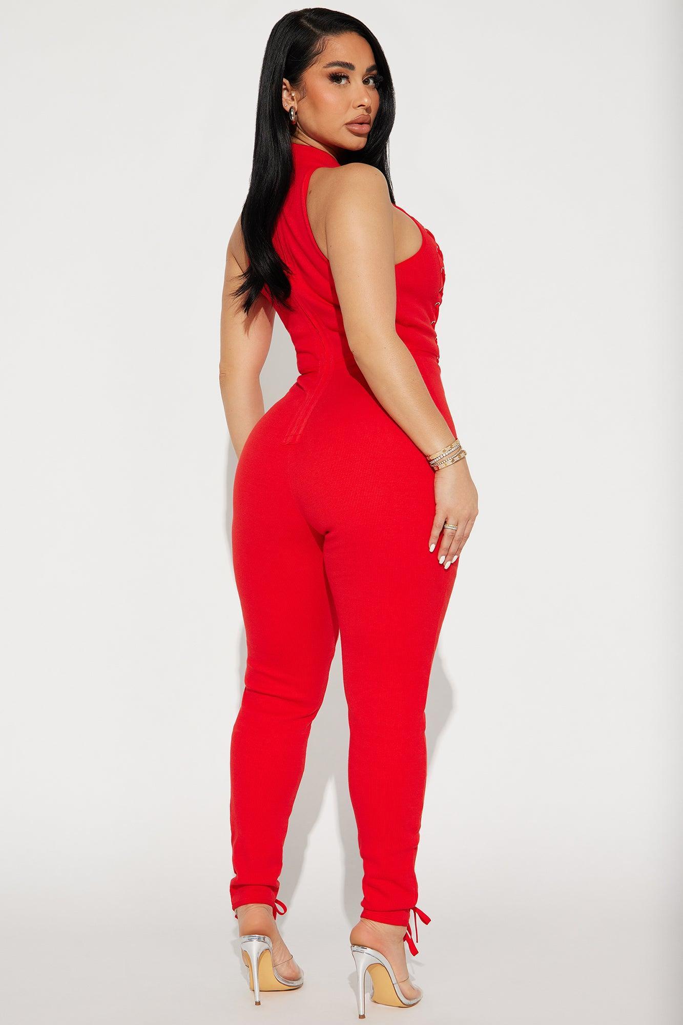 Issey Lace Up Jumpsuit - Red Product Image