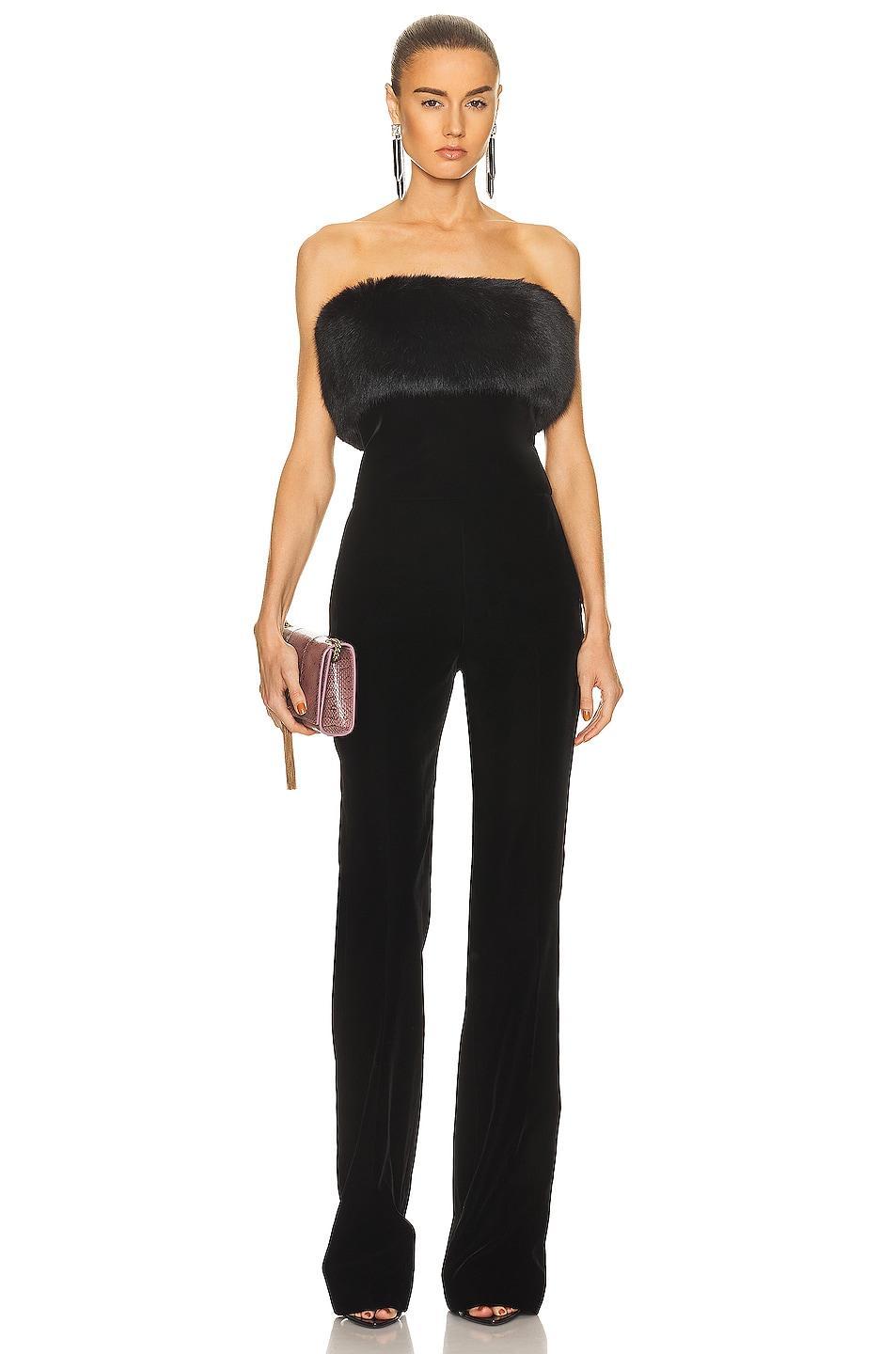 Saint Laurent Strapless Velour Jumpsuit Black. (also in ). Product Image