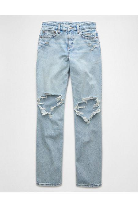 AE Stretch Curvy High-Waisted Straight Ripped Jean Women's Product Image