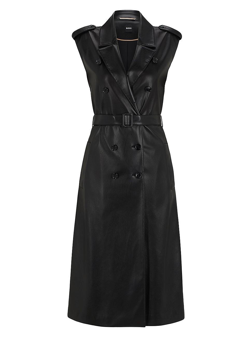 Womens Faux-Leather Dress with Double-Breasted Front product image