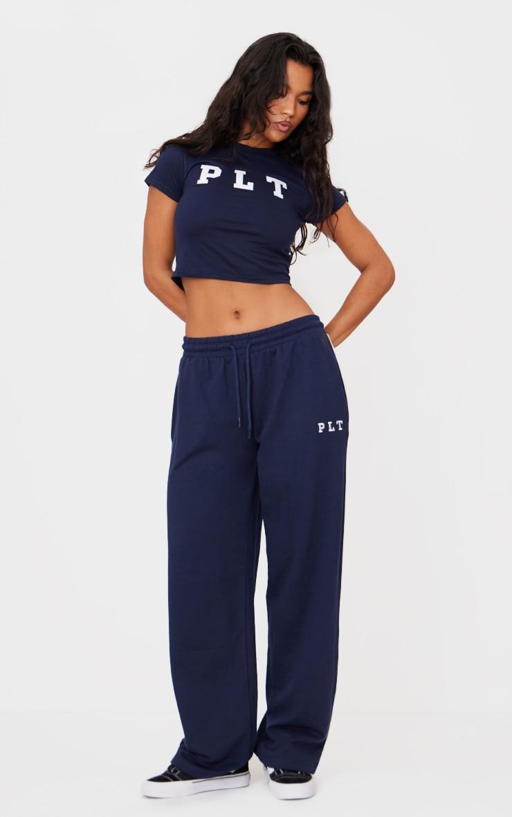 PRETTYLITTLETHING Navy Contrast Binding Wide Leg Sweatpants Product Image