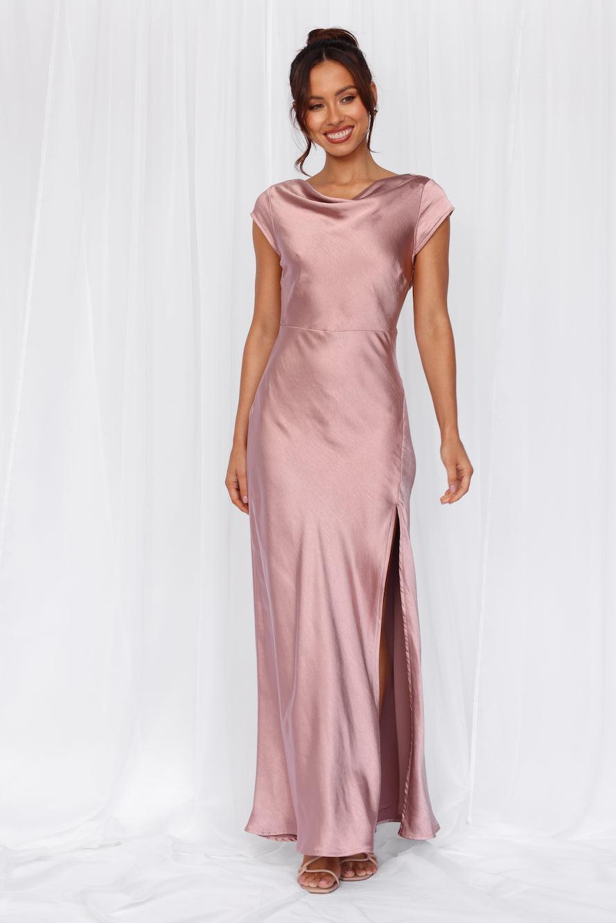 HELLO MOLLY The Valentina Cap Sleeve Satin Maxi Dress Dusty Pink Product Image