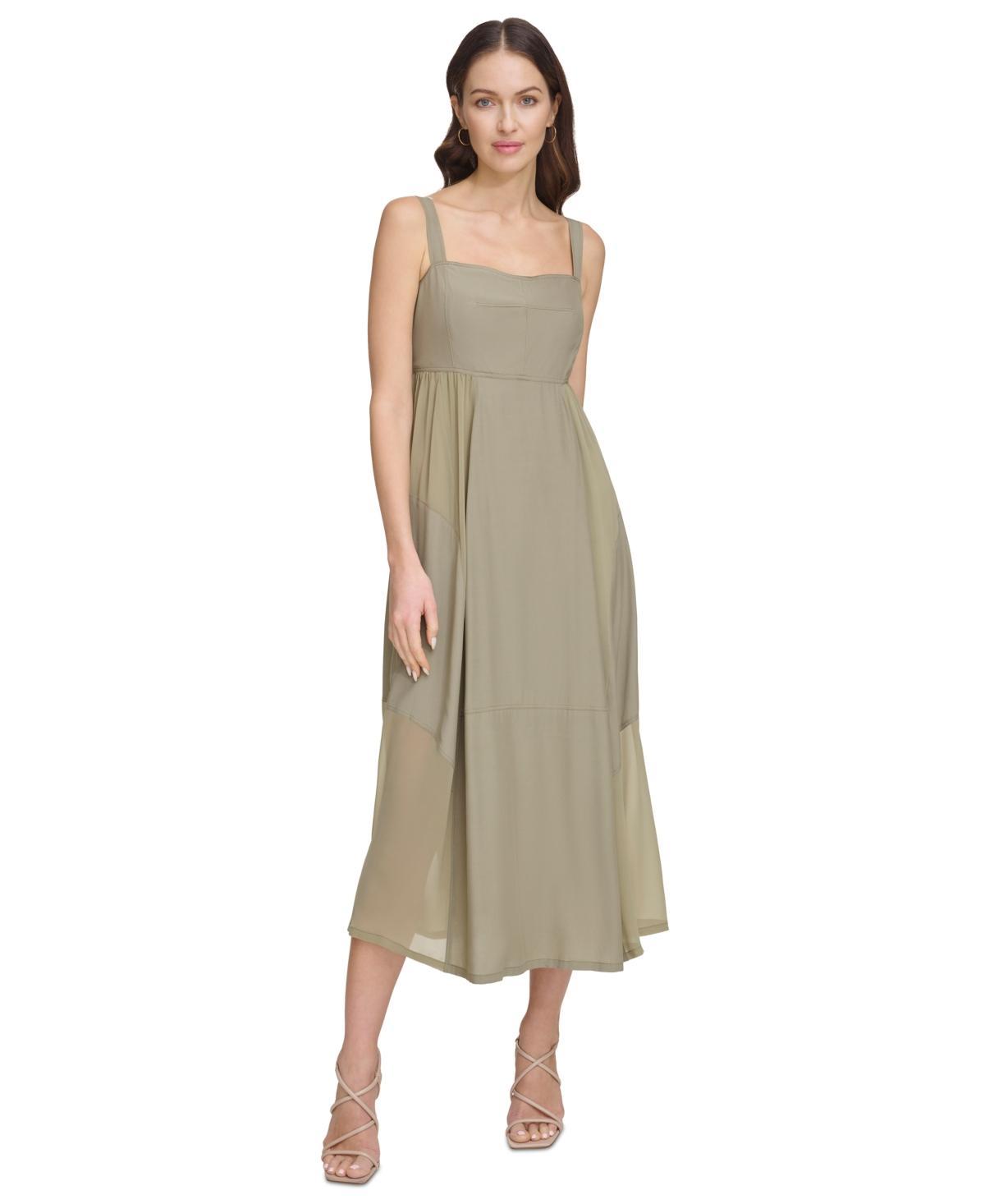 Women's Solid Square-Neck Sleeveless Chiffon Dress Product Image