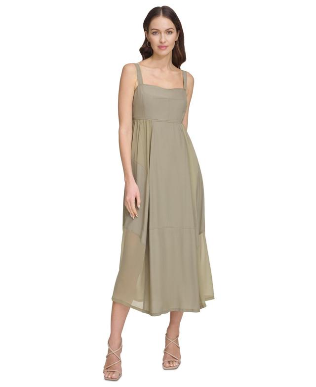 Women's Solid Square-Neck Sleeveless Chiffon Dress Product Image