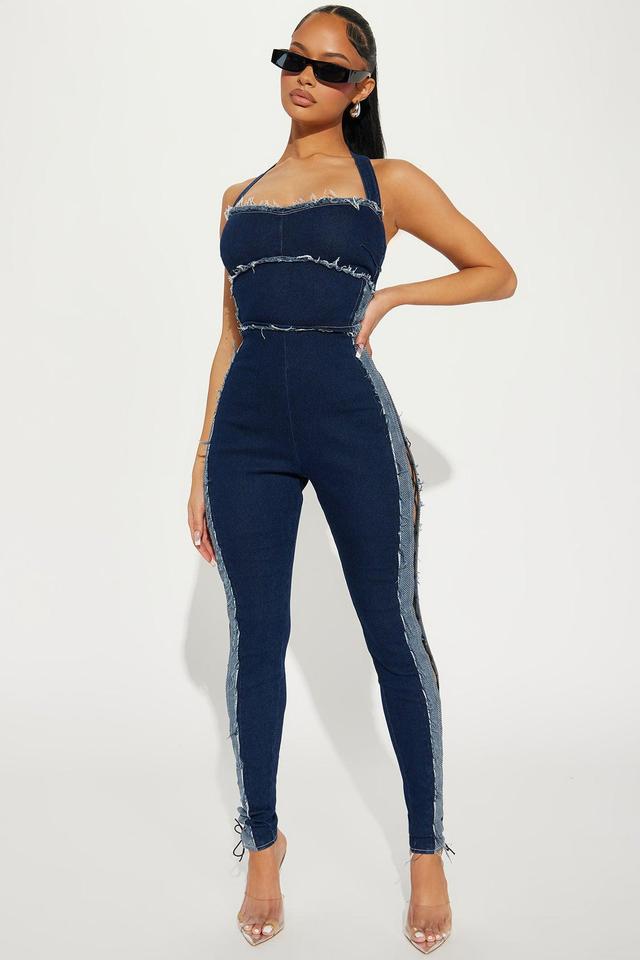 A Bit Flirty Denim Jumpsuit - Dark Wash Product Image