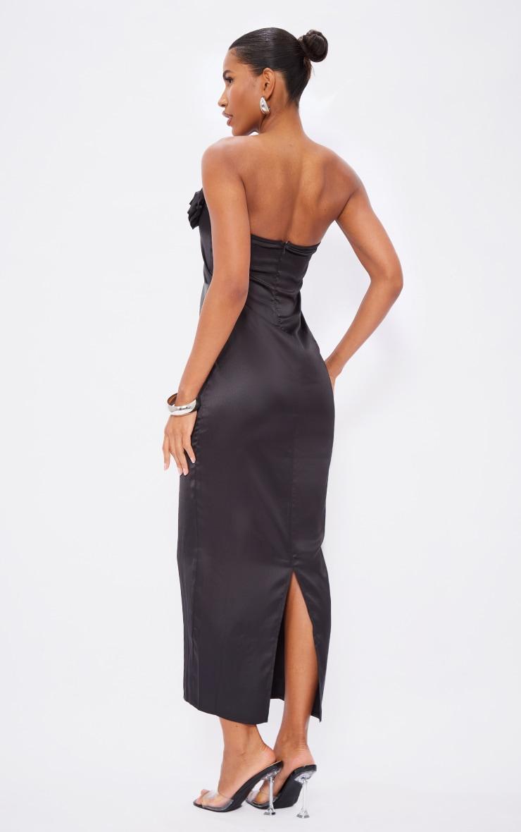 Black Satin Corsage Maxi Dress Product Image