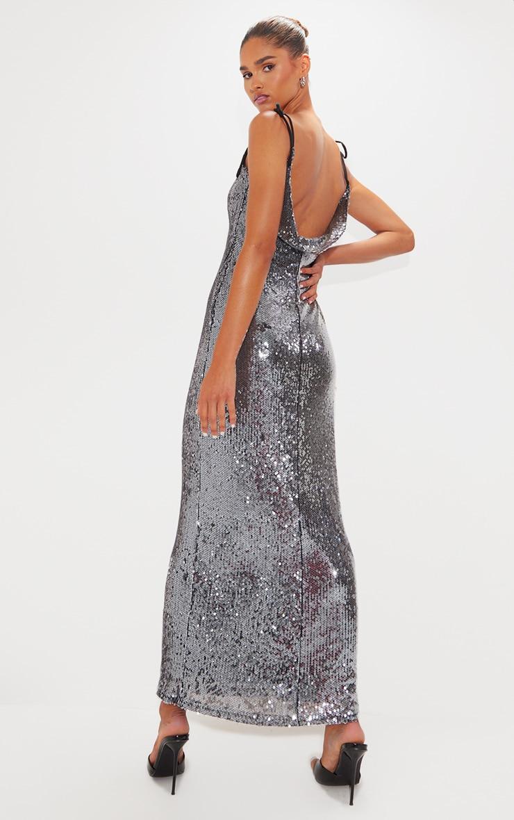 Grey Sequin Super Low Maxi Dress Product Image