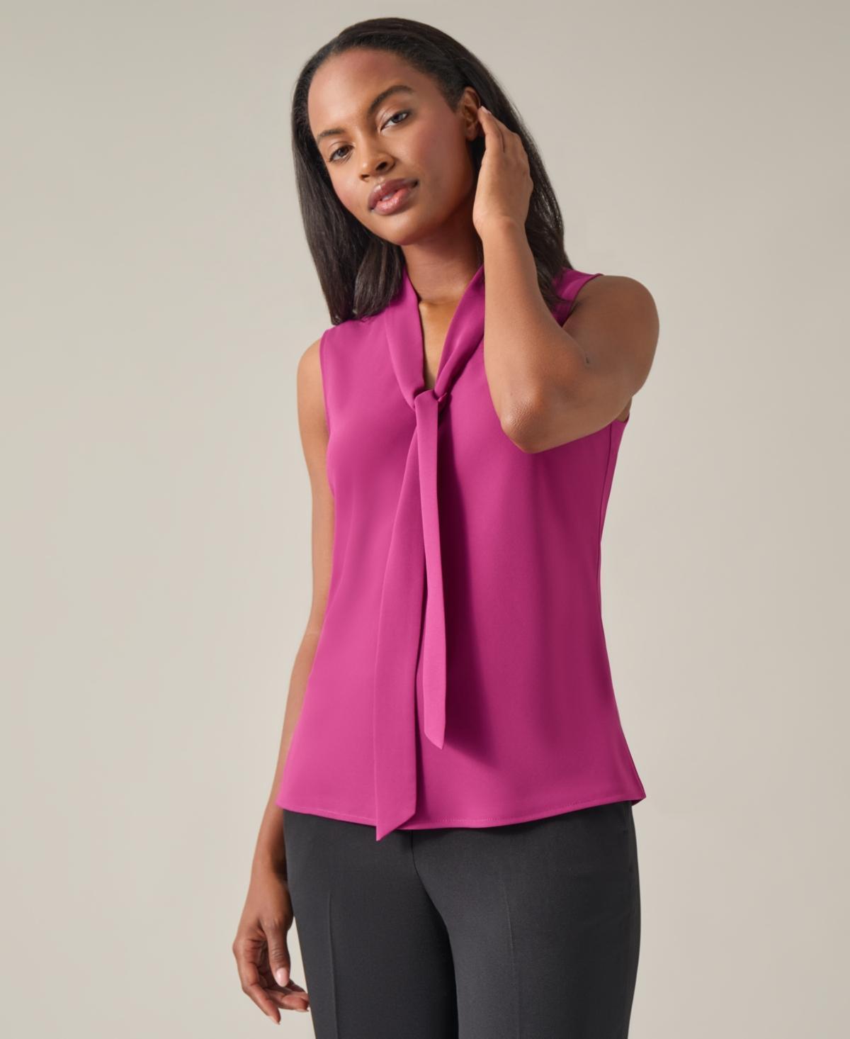 Kasper Tie V-Neck Sleeveless Crepe de Chine Top Product Image