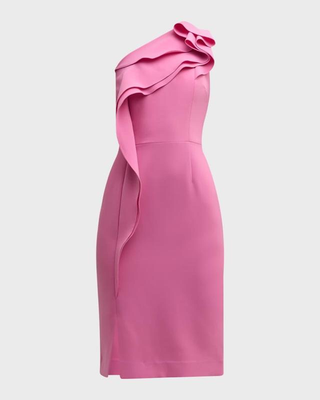 Ruffle One-Shoulder Crepe Midi Dress Product Image