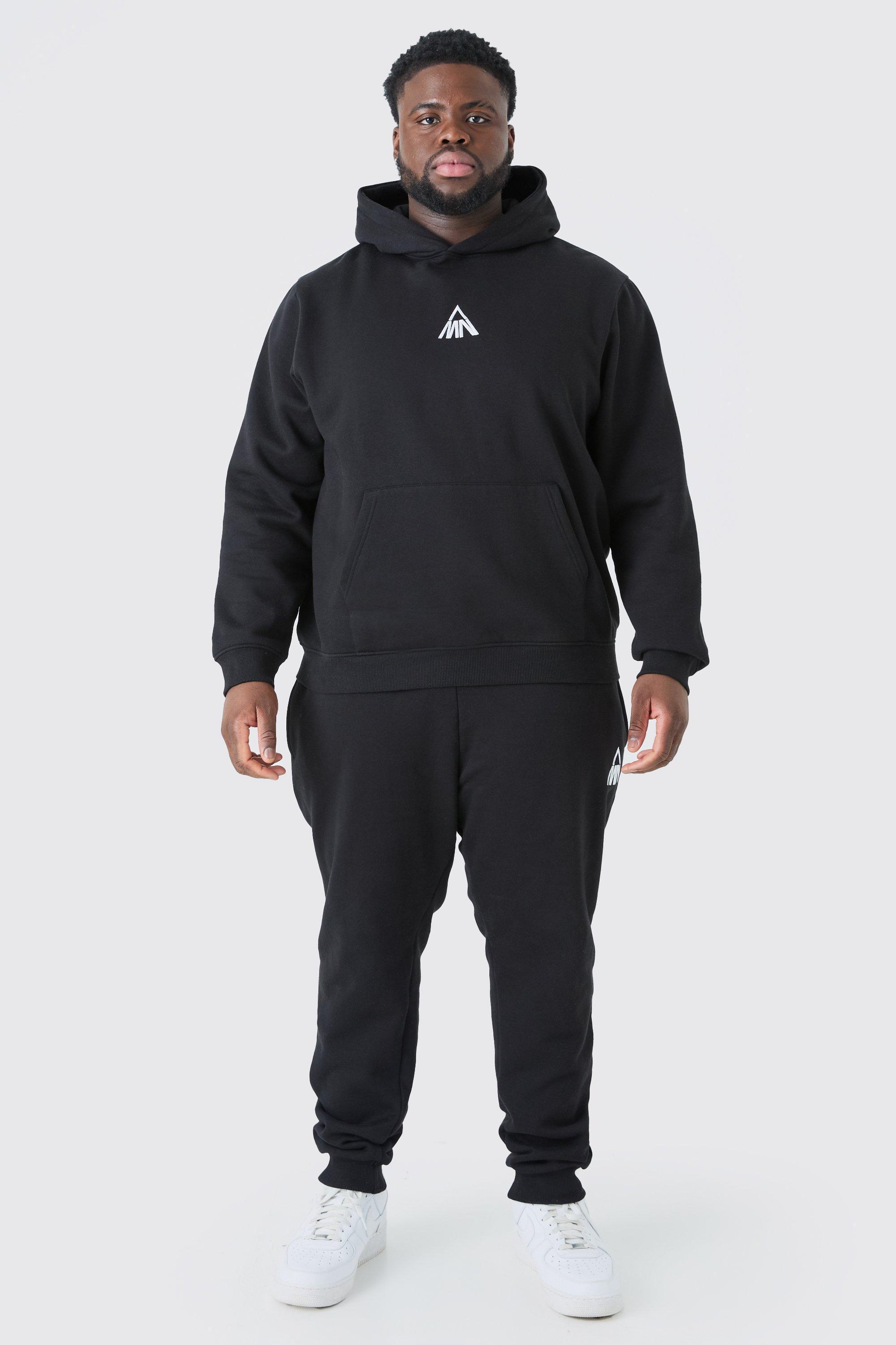 Mens Black Plus Cargo Hooded Tracksuit, Black Product Image