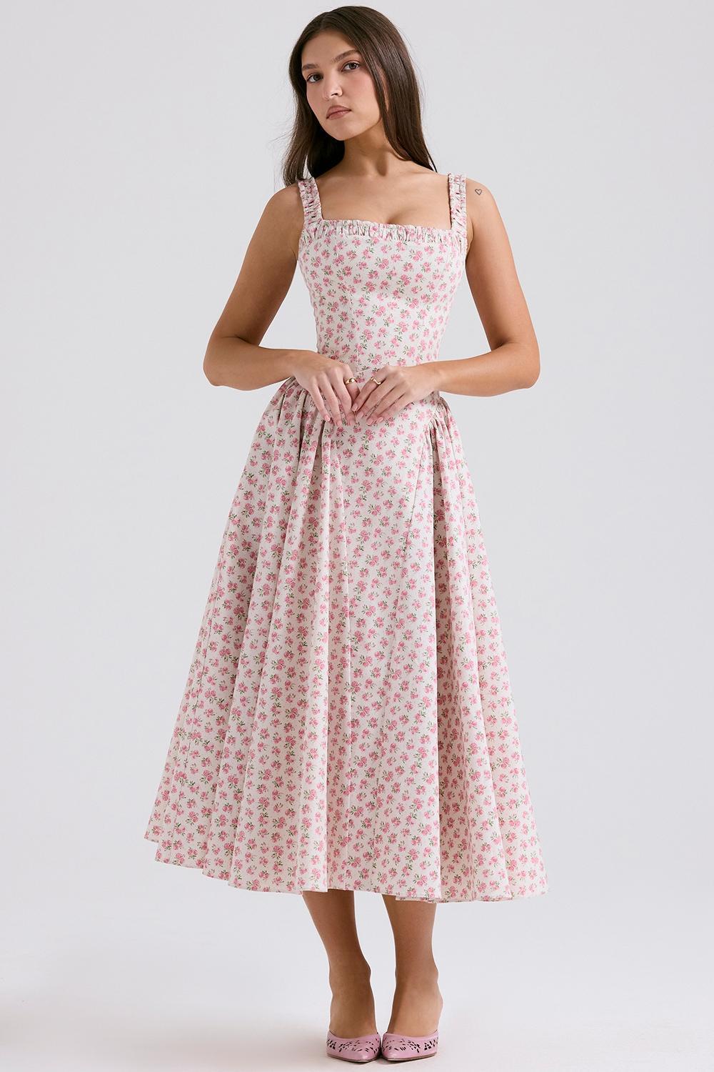 Dorothy White Rosebud Print Cotton Midi Sundress Product Image