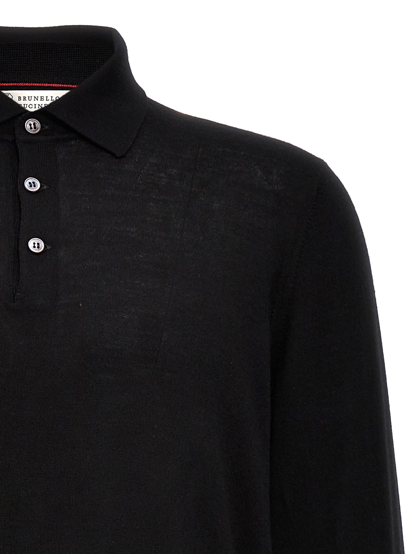 BRUNELLO CUCINELLI Knitted Polo Shirt In Black Product Image