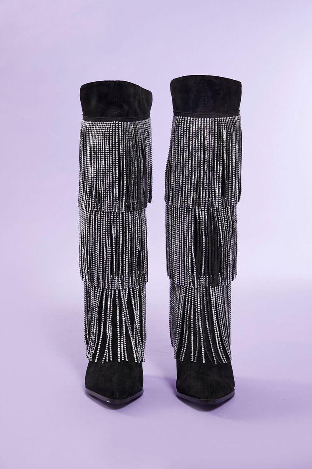 Over-the-Knee Rhinestone Fringe Boots | Forever 21 Product Image