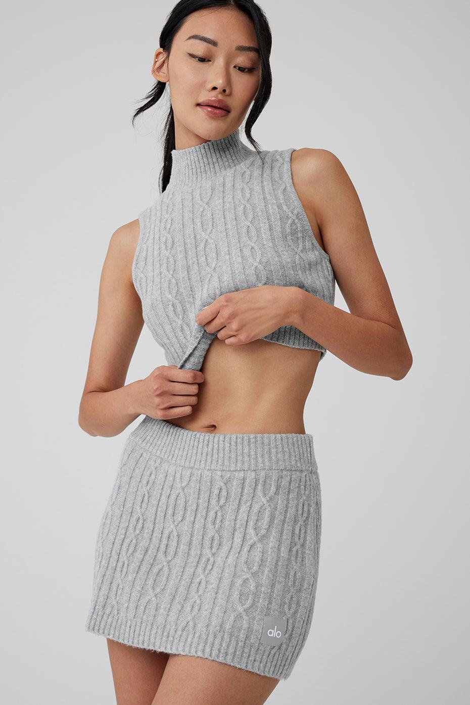 Cable Knit Winter Bliss Mock Neck Tank - Athletic Heather Grey Female Product Image