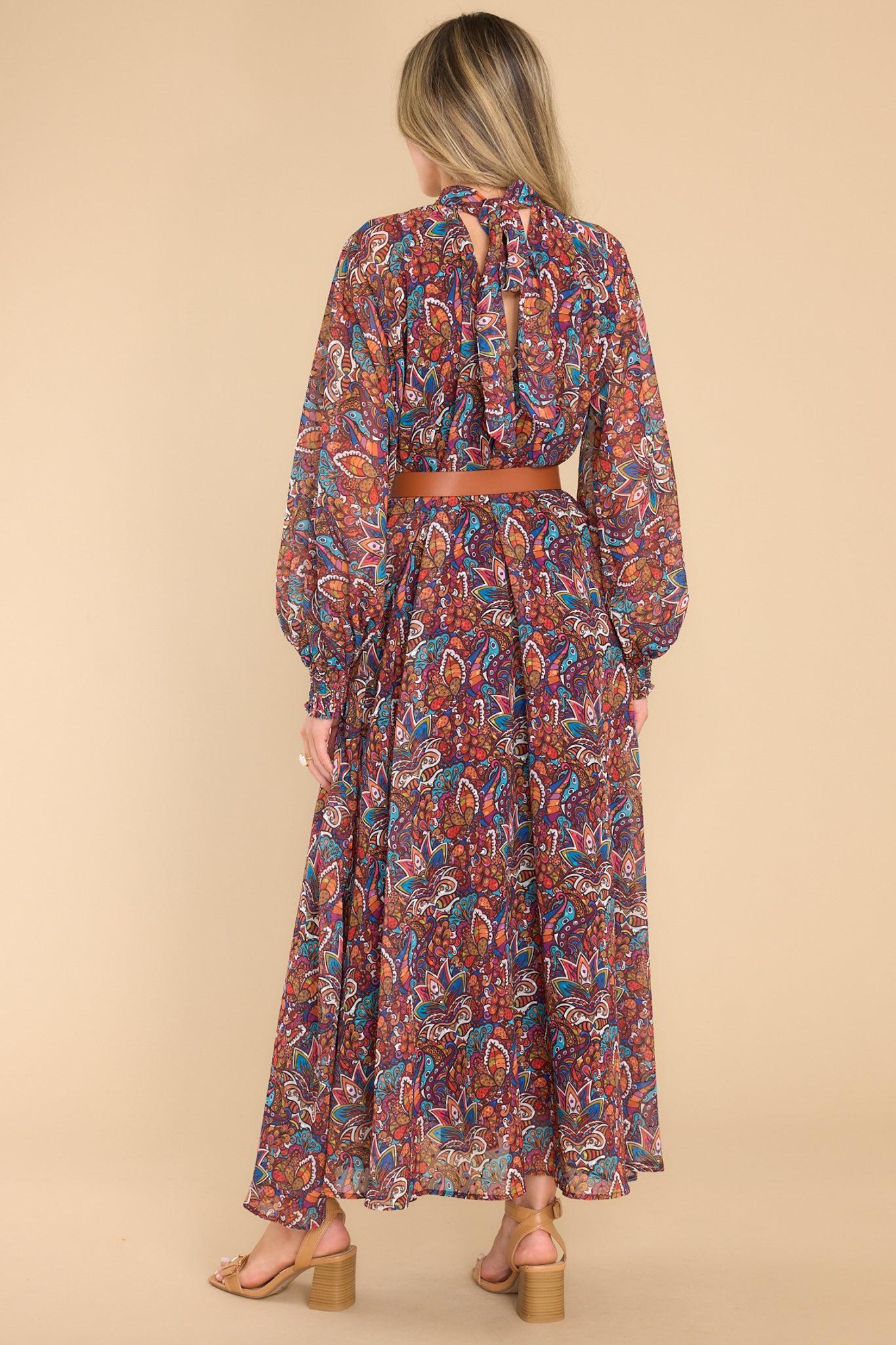 Aura Wise Woman Burgundy Multi Print Maxi Dress Product Image