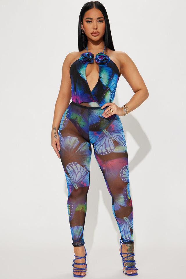 Butterfly Life Mesh Pant Set - Blue/combo Product Image