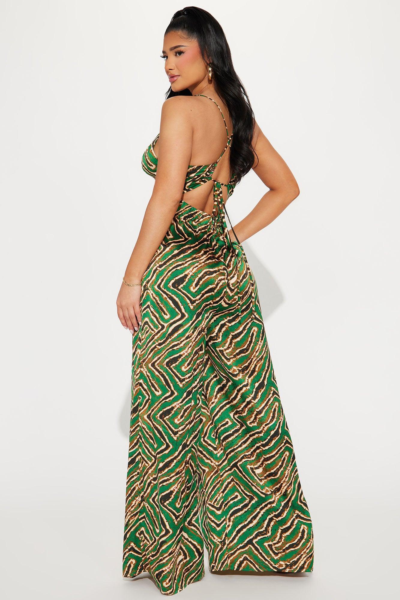 Cover Story Satin Jumpsuit - Green/combo Product Image