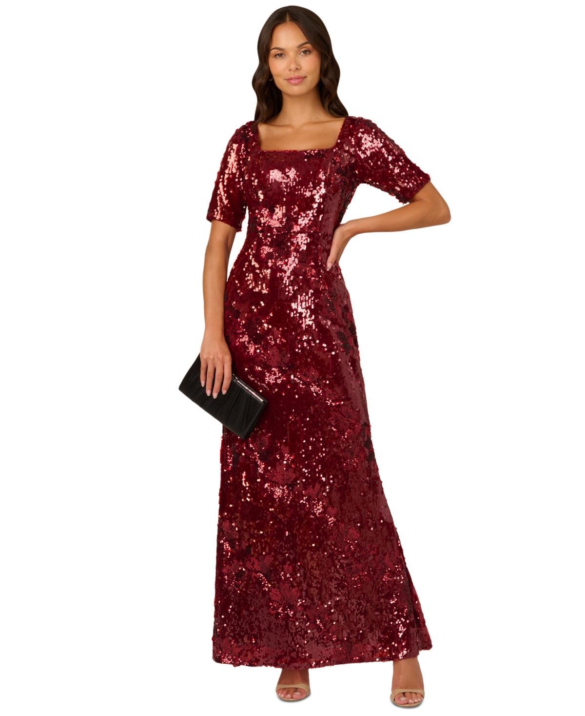 Adrianna Papell Womens Square-Neck Sequin Gown Product Image