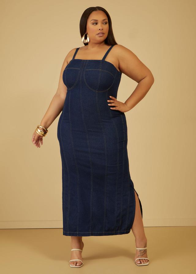 Plus Size Denim Maxi Bodycon Dress Ashley Stewart Product Image