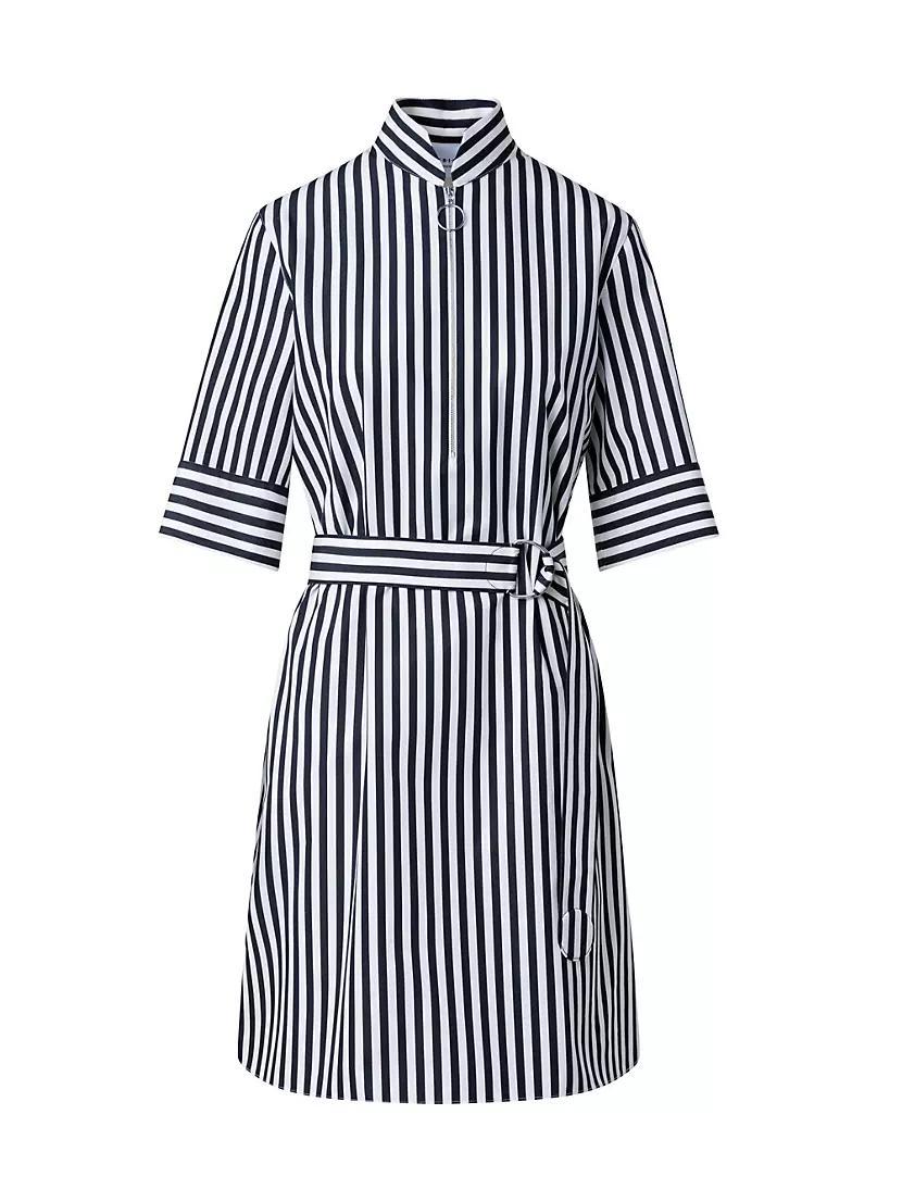 Striped Quarter-Zip Cotton Dress Product Image