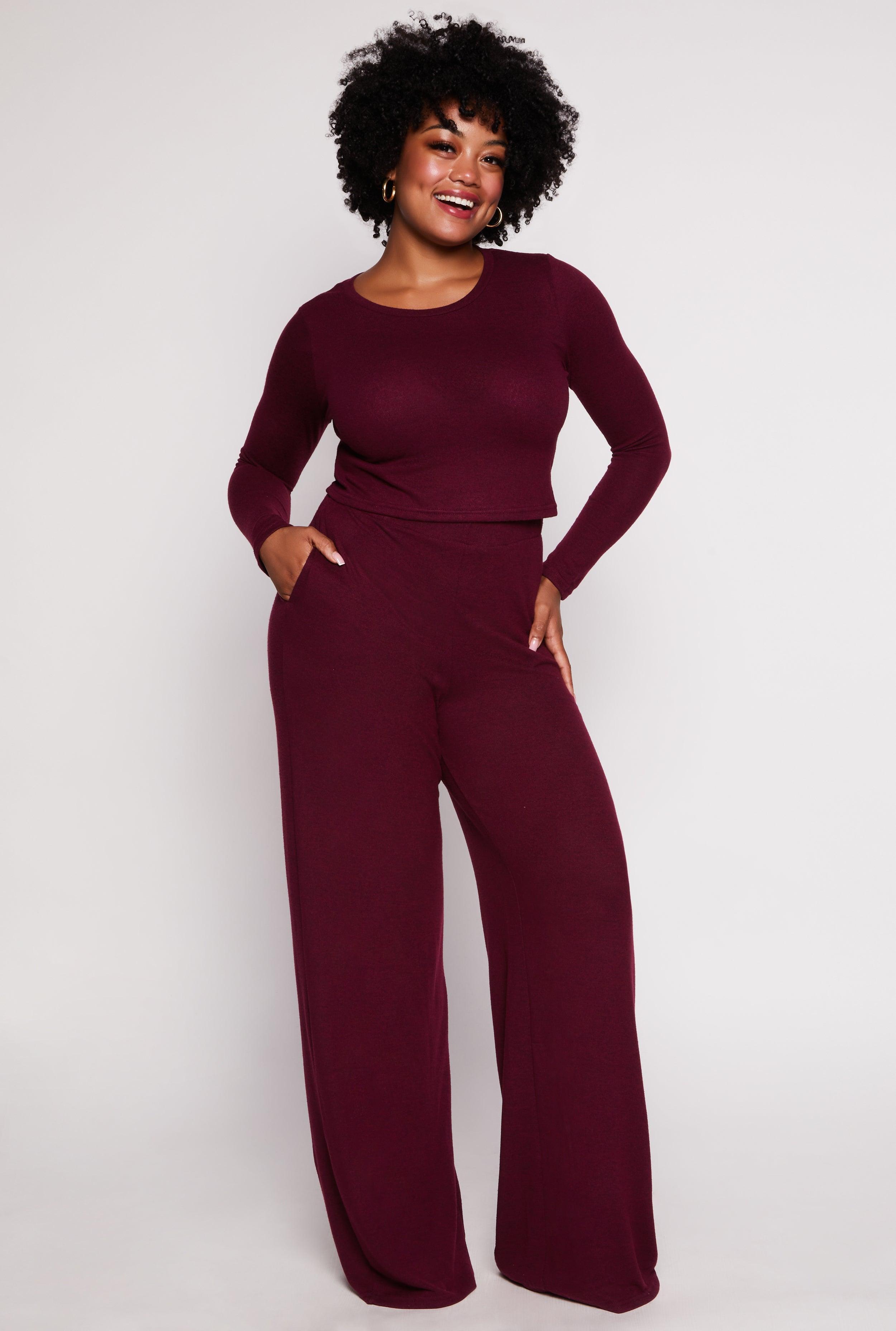 Womens Plus Size Brush Knit High Waist Pants Product Image