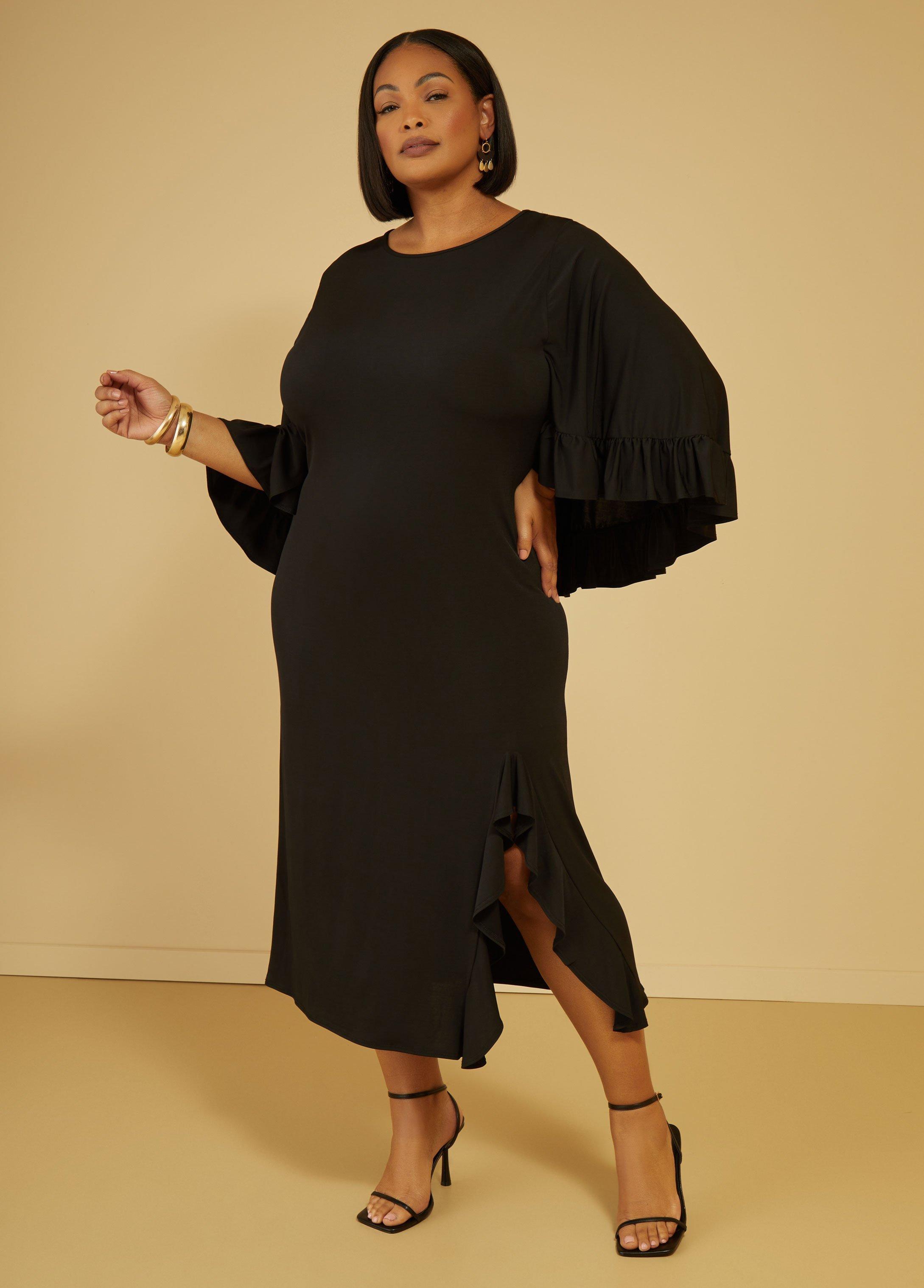 Plus Size Ruffled Cape Effect Bodycon Dress Ashley Stewart Product Image