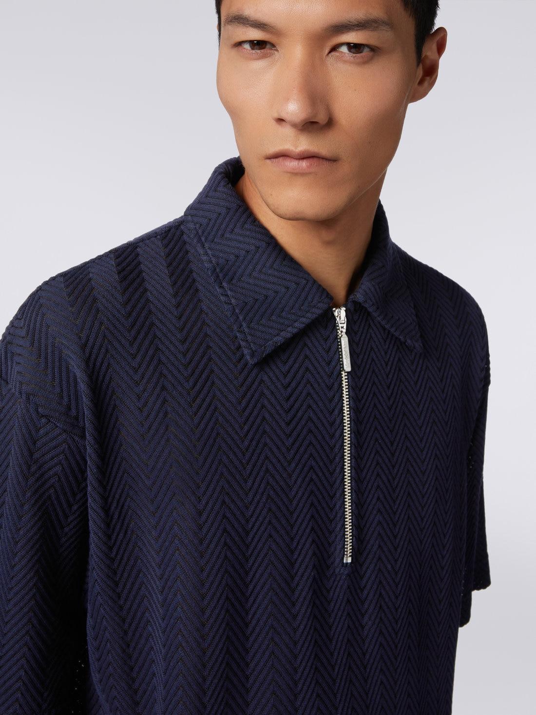 Cotton and viscose short-sleeved polo shirt with zip Multicoloured | Missoni Product Image