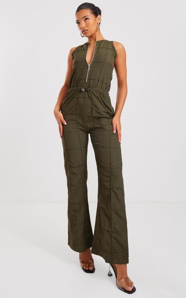 Khaki Textured Zip Up Toggle Jumpsuit Product Image