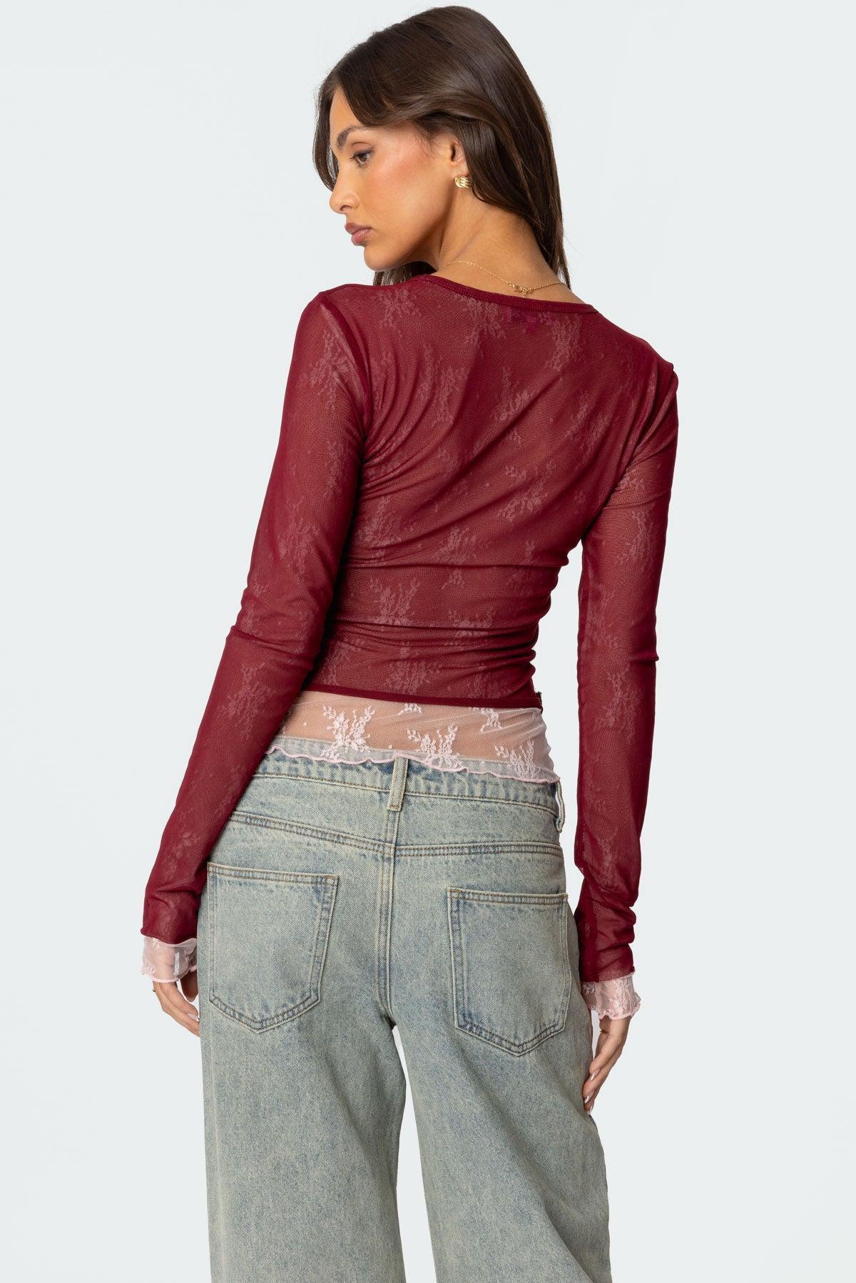 Lacey Sheer Mesh Crew Neck Top Product Image