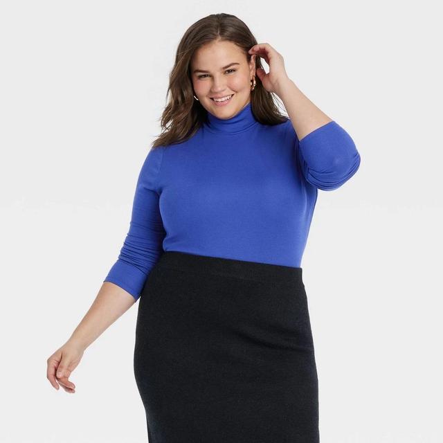 Womens Long Sleeve Mock Turtleneck Ribbed T-Shirt - A New Day Blue 4X Product Image