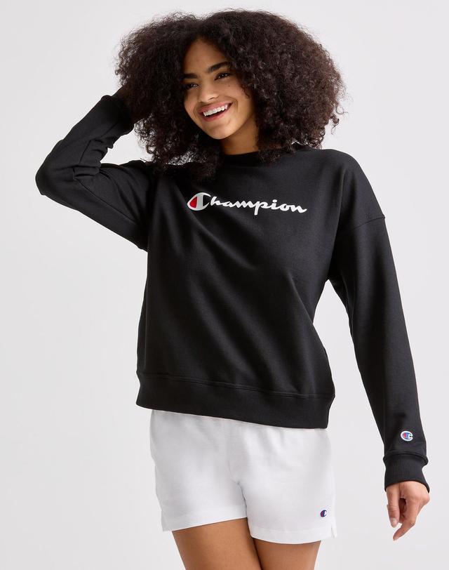 Womens Champion Powerblend Crewneck Sweatshirt, Script Logo Deep Dazzling Blue XS Product Image