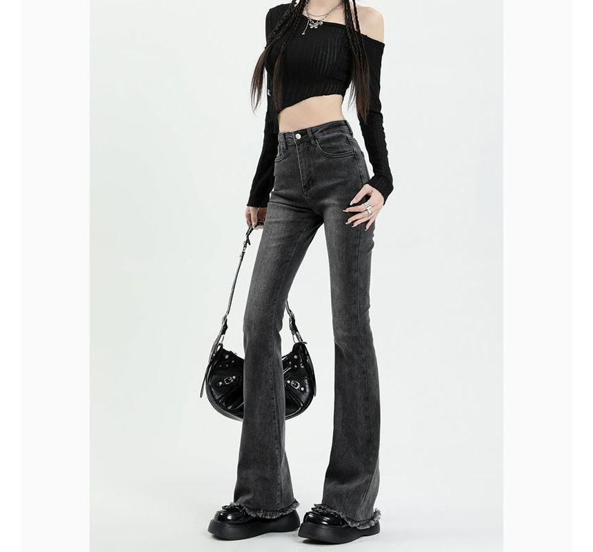 High Rise Frayed Trim Bootcut Jeans Product Image