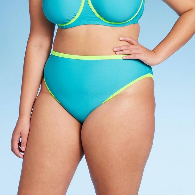 Womens Colorblock High Leg Cheeky Bikini Bottom - Wild Fable Blue/Green 3X Product Image