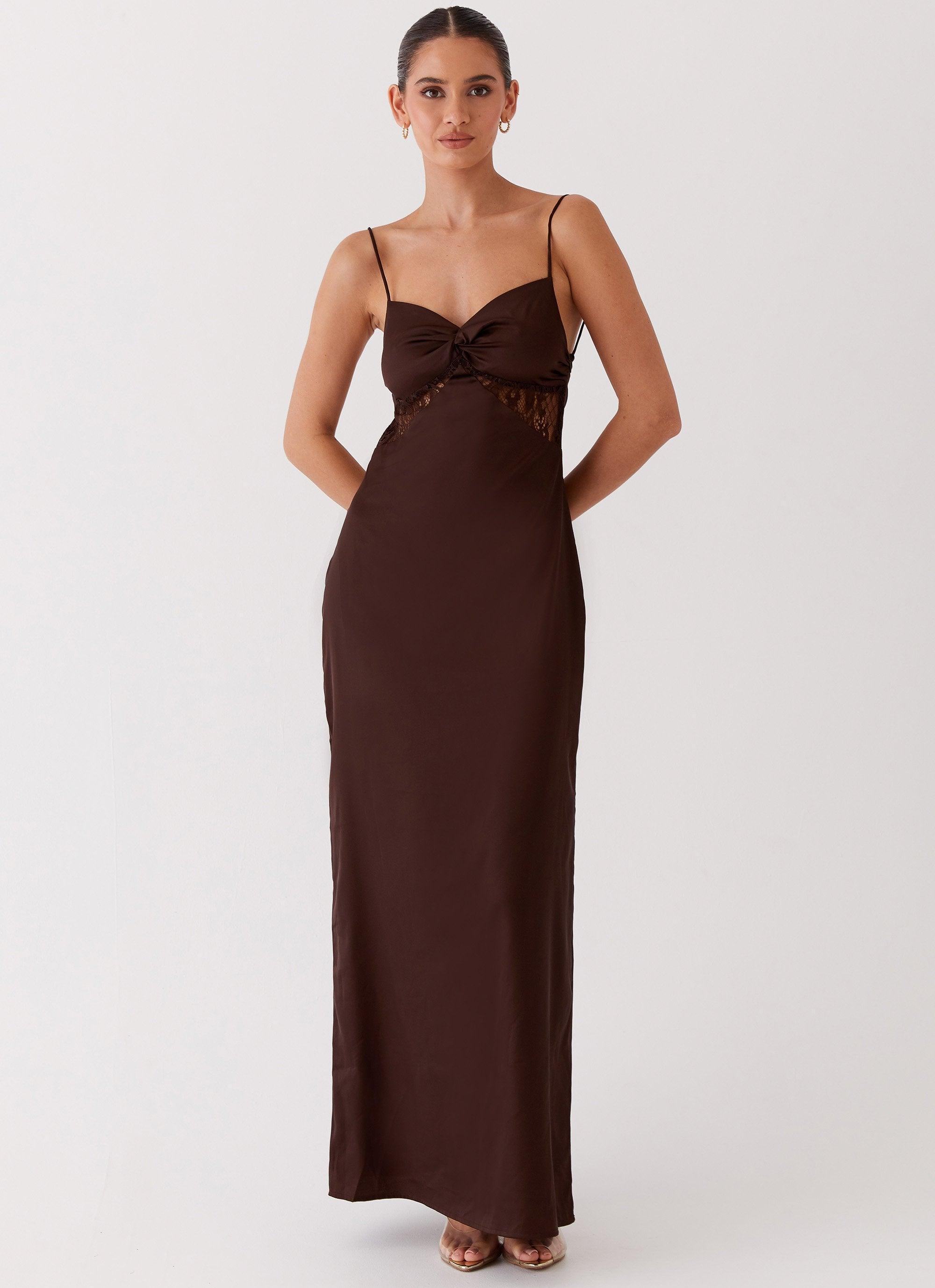 Dream Sight Lace Satin Maxi Dress - Chocolate Product Image