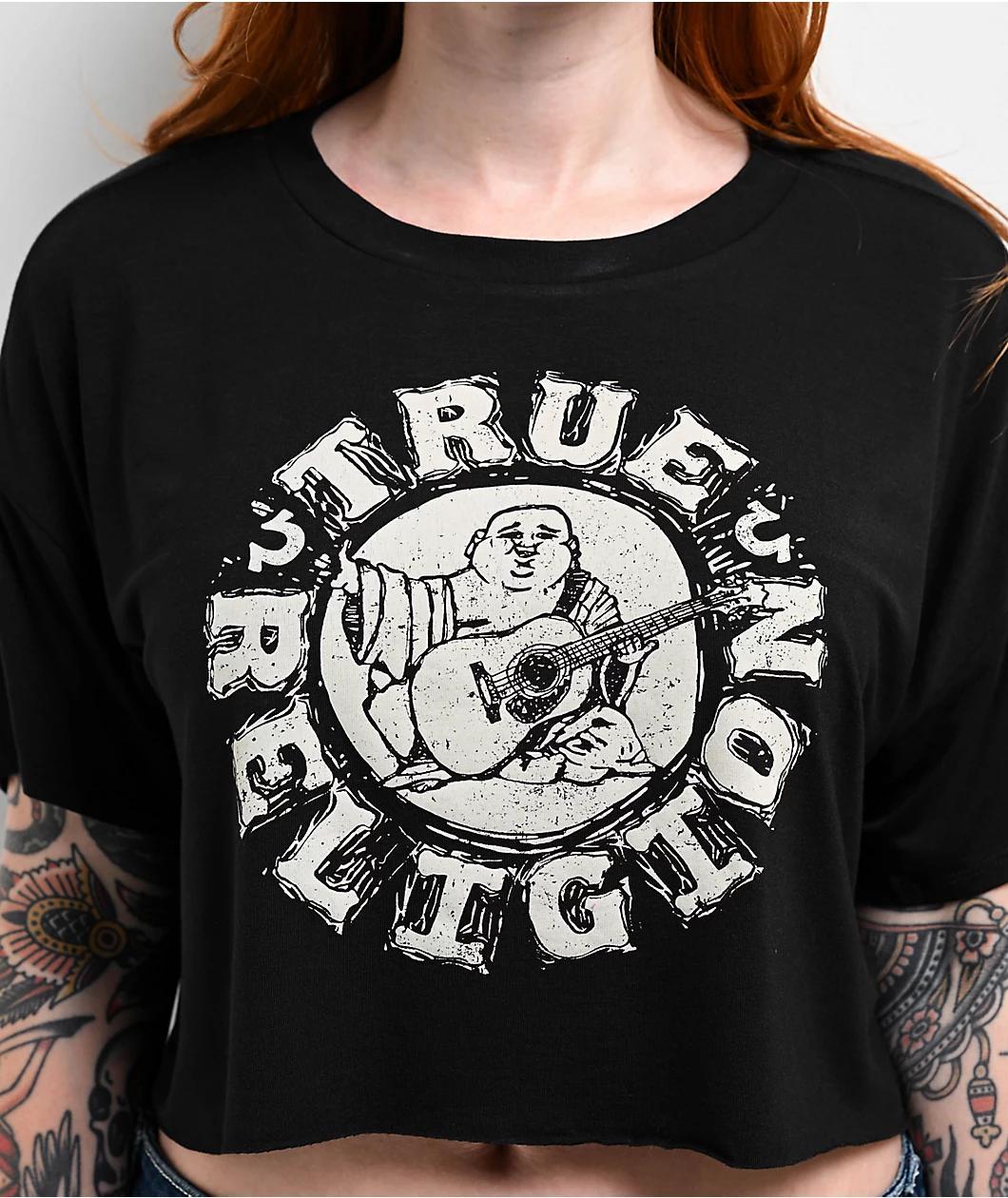 True Religion Buddha Logo Black Crop Boxy T-Shirt Product Image