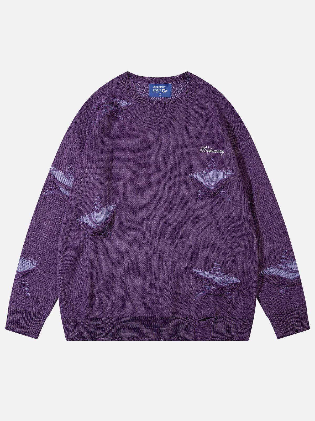 Aelfric Eden Solid Star Distressed Sweater Product Image